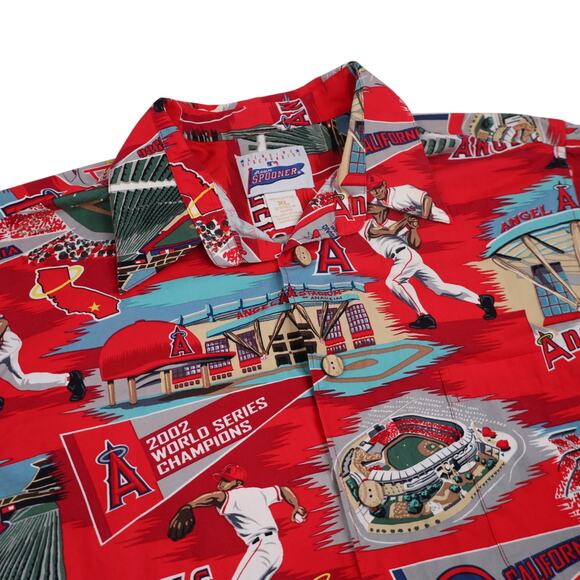 Vintage Reyn Spooner Anaheim Angels Baseball Print Hawaiian Shirt - Picture 5 of 8